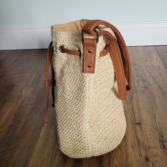 Montce Tan Beige Brown Bucket Bag Adjustable Leather Strap Purse - Picture 15 of 16